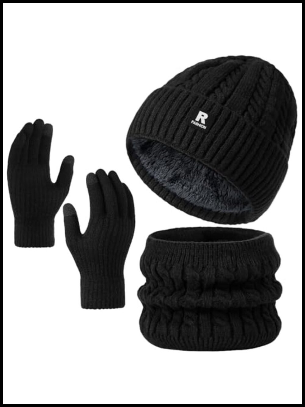 Alpaca Fiber Beanie Scarf Gloves Set Winter Warm Fleece Lined